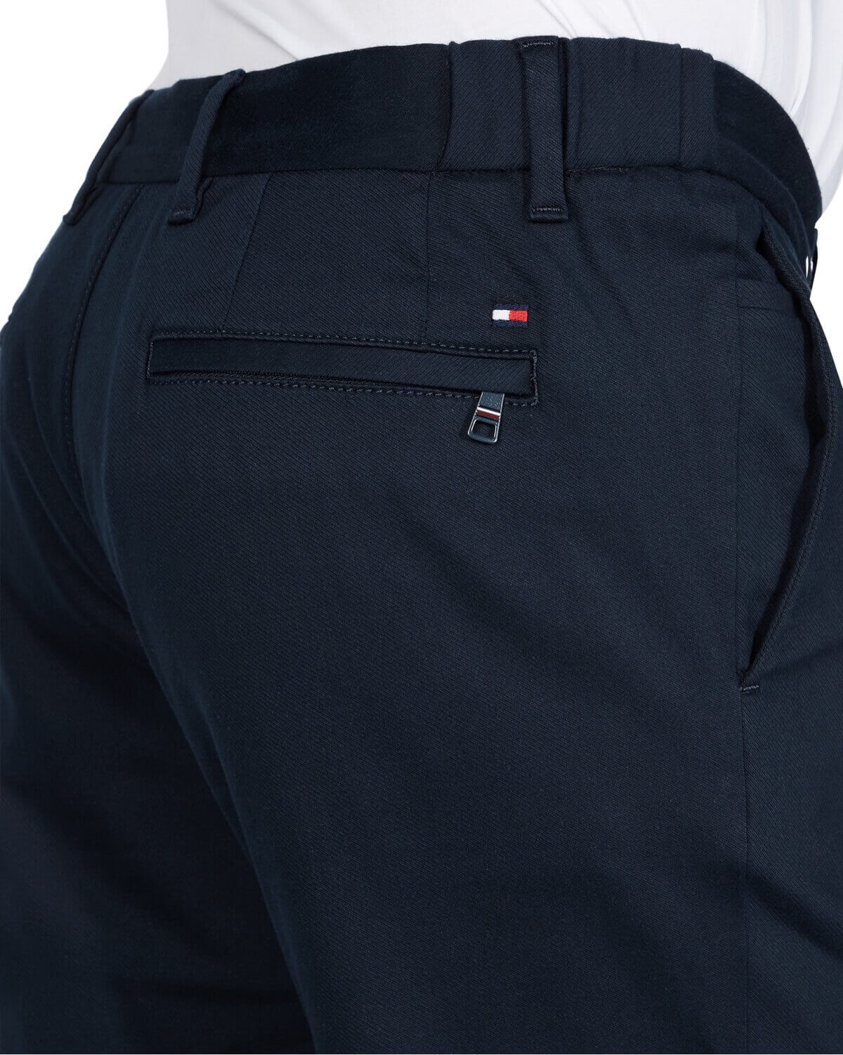 notice large I will be strong Tommy Hilfiger TH Flex Tapered Navy Chinos | Davids of Haslemere