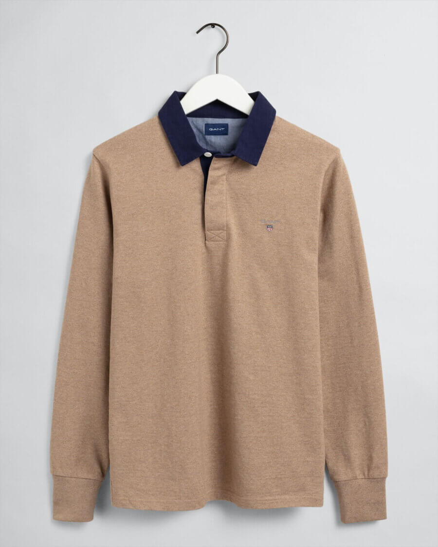 Gant Long Sleeve Rugger Polo Shirt in Beige