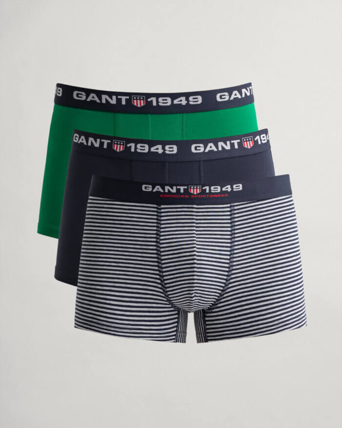 Gant 3-Pack Retro Shield Stripe Trunks Green/Navy/Stripes