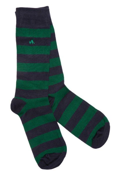 Swole Panda Comfort Cuff Socks Navy Green Stripes