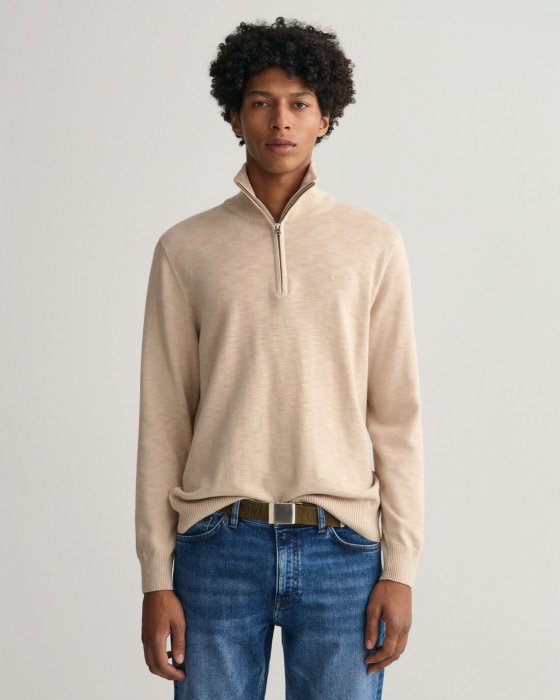 Gant Cotton Flamme Half Zip Sweater cream model