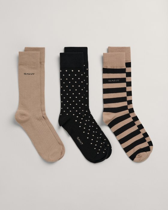 Gant Stripe and Dot 3-Pack Socks black and sand