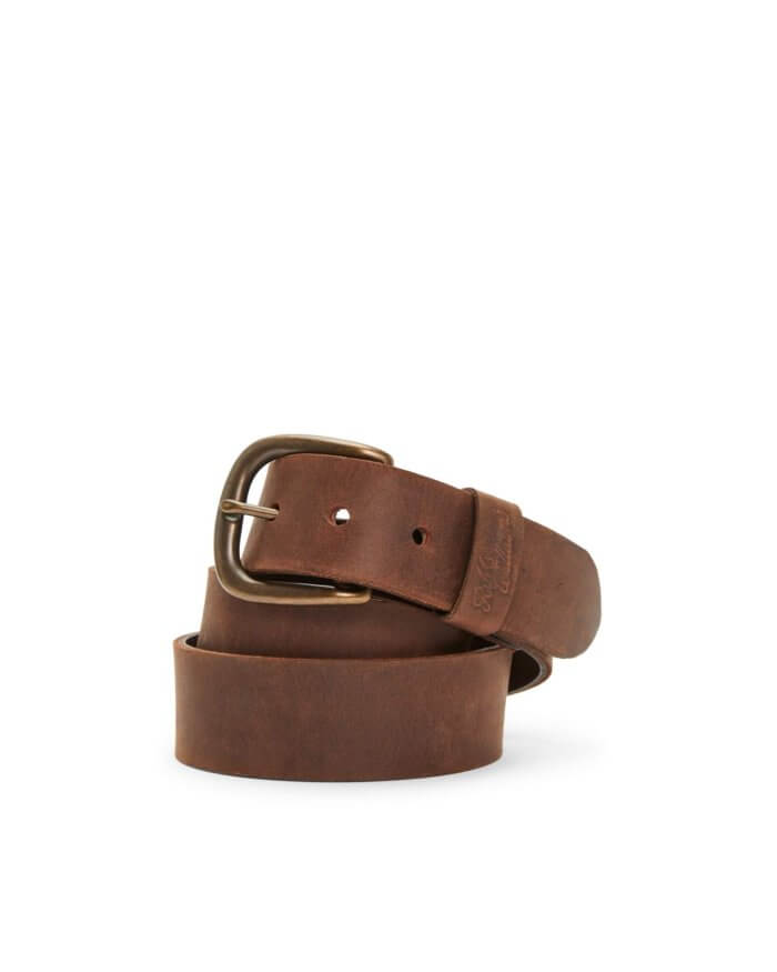 R M Williams light brown leather belt rolled