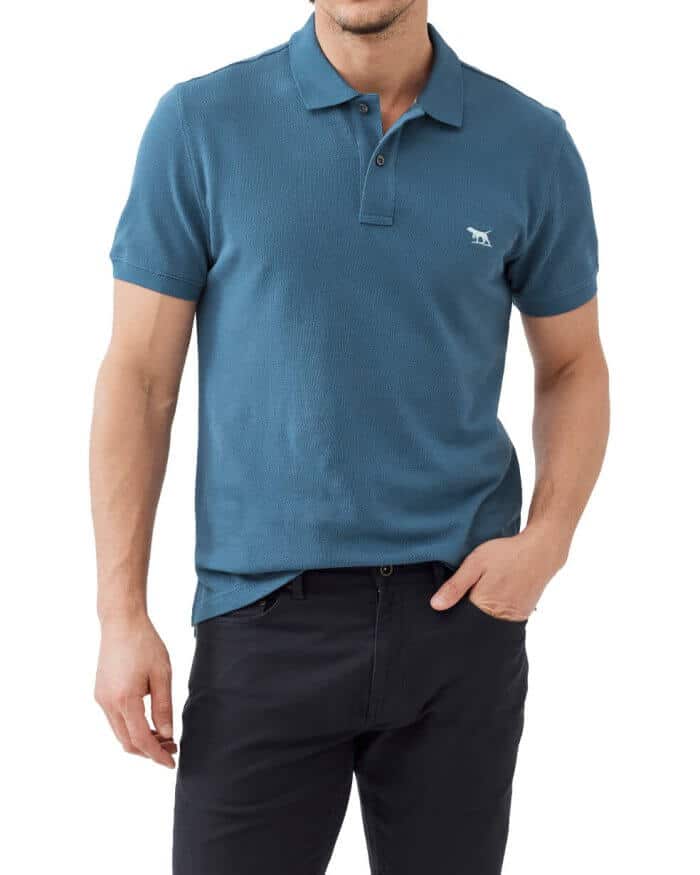 Rodd & Gunn Teal polo on model