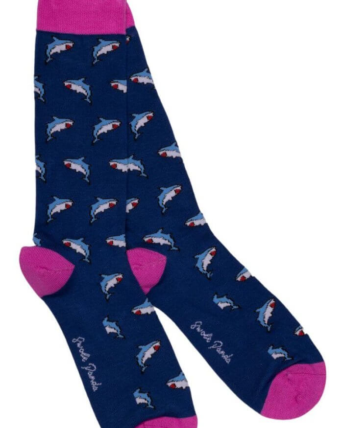 Swole panda shark socks with pink trim