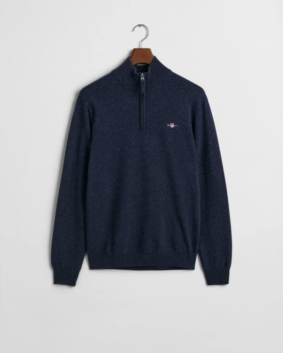 Gant navy quarter zip shield logo jumper on hanger