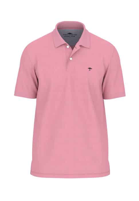 A pink polo shirt with a collar and short sleeves. It has a subtle checkered texture and a small embroidered logo on the left chest. The shirt is displayed against a plain white background.