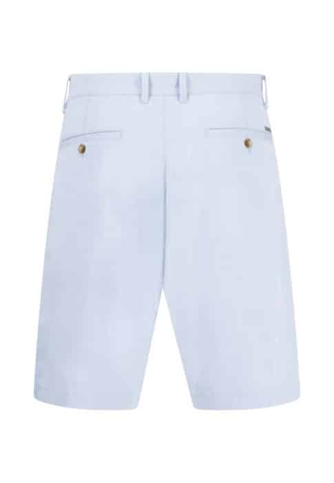 Light blue shorts with belt loops and two buttoned back pockets. The buttons are brown, adding a contrast to the pastel color of the fabric. The shorts have a clean, classic design suitable for casual or smart-casual wear.