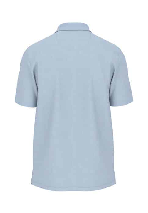 Light blue short-sleeved polo shirt shown from the back. The shirt features a simple design with a collar and subtle side splits at the hem.