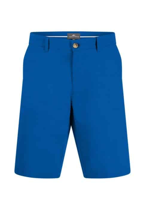 Bright blue mens shorts with belt loops and a button closure. The shorts have a clean, simple design, and reach just above the knees. Theres a tag on the inner waistband.