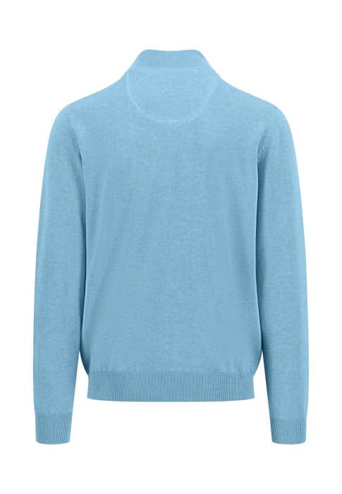 A light blue, long-sleeve sweater with a ribbed hem and cuffs, viewed from the back. The fabric appears soft and smooth, with a simple and classic design suitable for casual or semi-casual occasions.