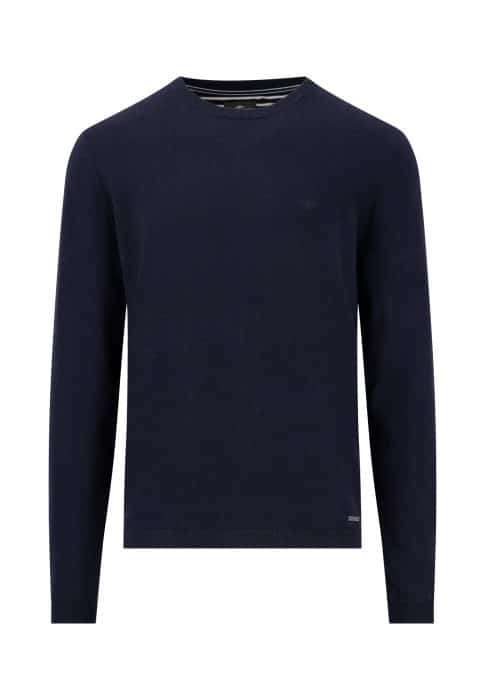 A plain navy blue long-sleeved sweater with a crew neckline. The sweater has a clean, simple design and appears to be made of a soft material.