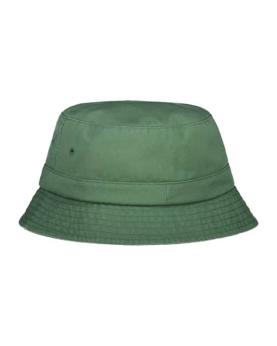 Green bucket hat with a flat top and wide, downward-sloping brim. The hat is simple, with minimal stitching detail, and is displayed against a plain white background.