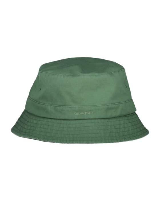 Green bucket hat with a wide, downward-sloping brim. The hat has subtle stitching details and the word GANT embroidered on the front. The material appears to be soft and slightly textured.
