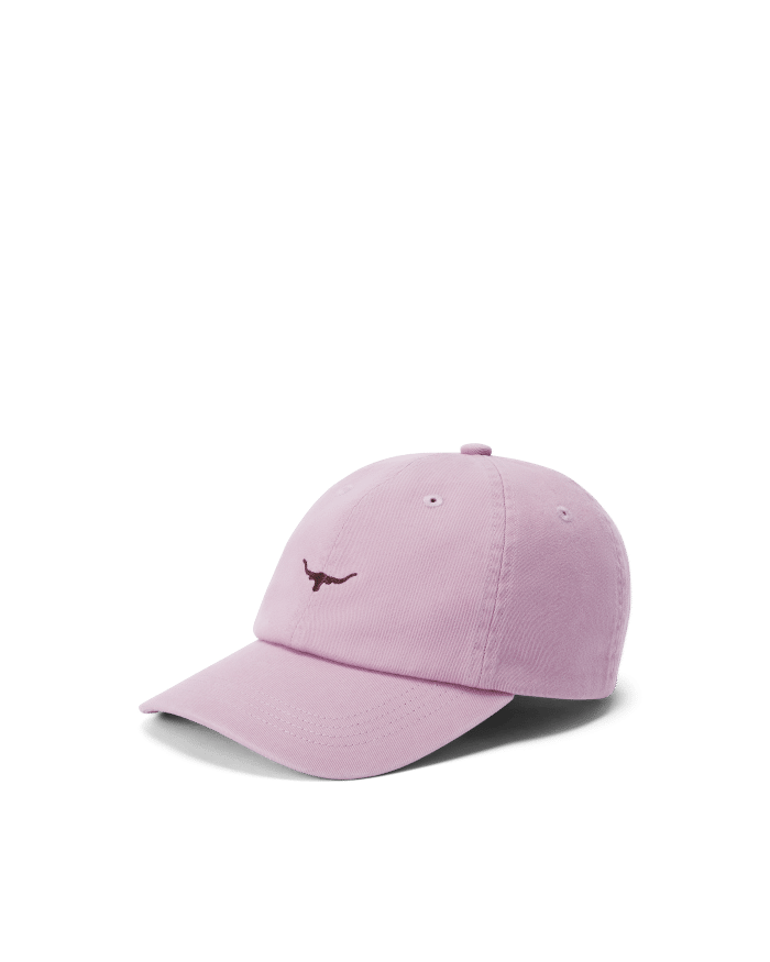 A light purple baseball cap featuring a small, dark brown bull head logo on the front, displayed on a plain white background.