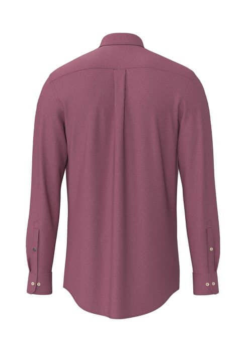 A long-sleeve, buttoned dress shirt in a muted mauve color, shown from the back. The shirt features a yoke, a center back pleat, and buttoned cuffs.