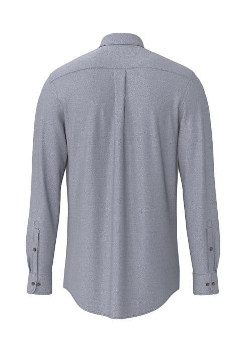 A light gray, long-sleeved button-up shirt shown from the back. The shirt features a classic collar, a central back pleat, and buttoned cuffs. The fabric appears smooth and slightly textured.