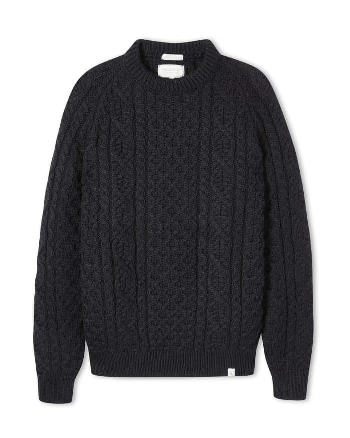 Peregrine Navy Wool Hudson Aran Jumper