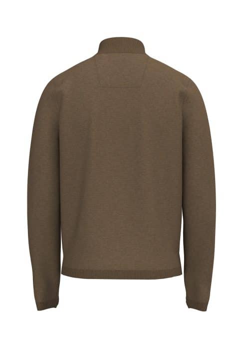 Back view of a brown long-sleeve jumper with a high collar, ribbed cuffs, and a ribbed hem, displayed on a plain white background.