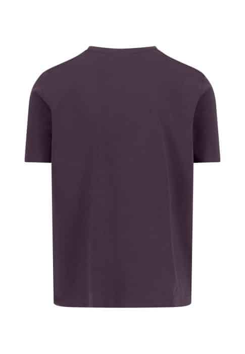 A plain, short-sleeve, dark purple T-shirt shown from the back against a white background.