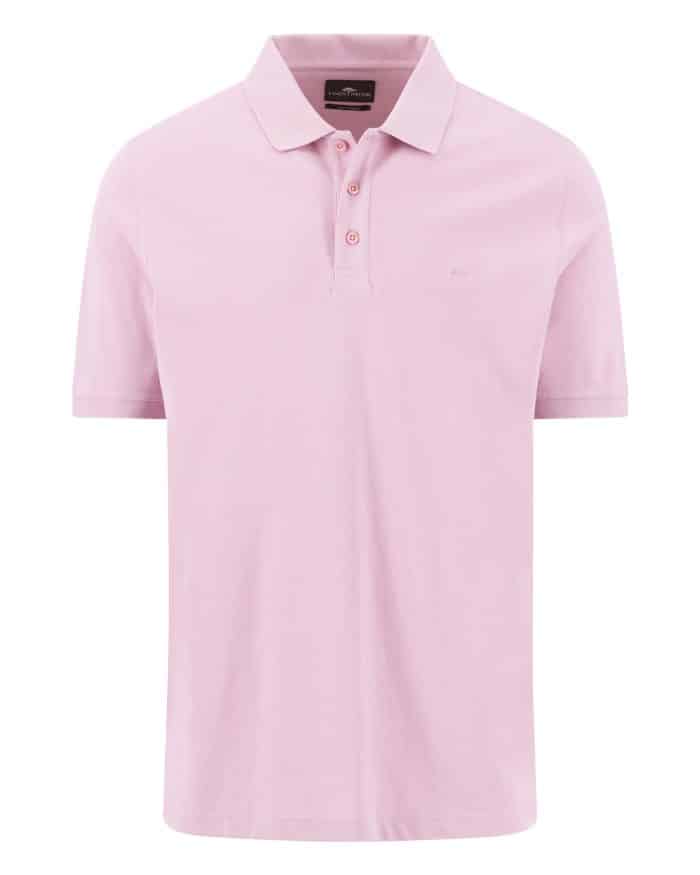 A light pink short-sleeve polo shirt with a collar and three buttons down the front, displayed on a plain white background.