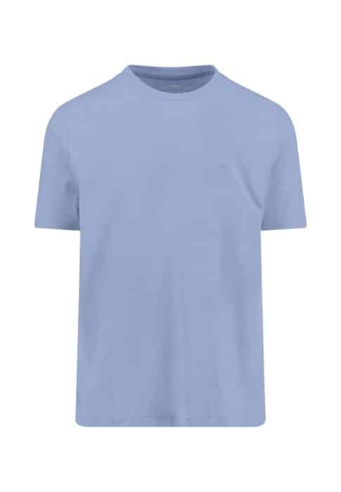 A plain light blue short-sleeve t-shirt displayed against a white background.