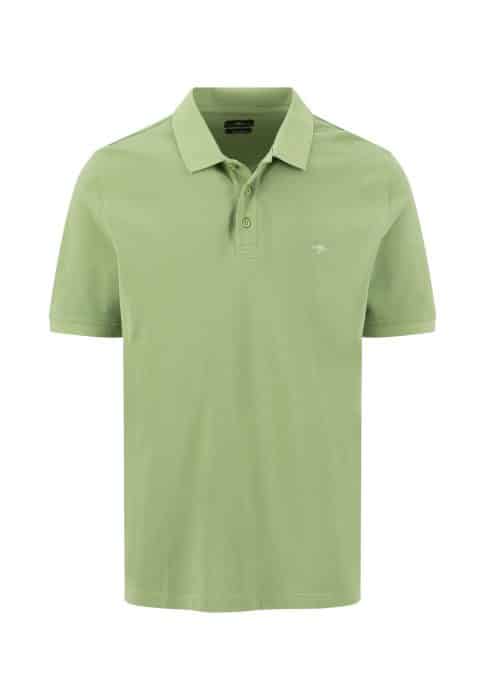A light green short-sleeved polo shirt with a collar and three-button placket, displayed on a white background.