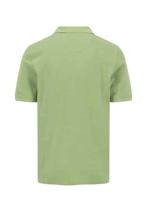 A plain light green short-sleeve polo shirt shown from the back, featuring a simple collar and no visible logos or designs.