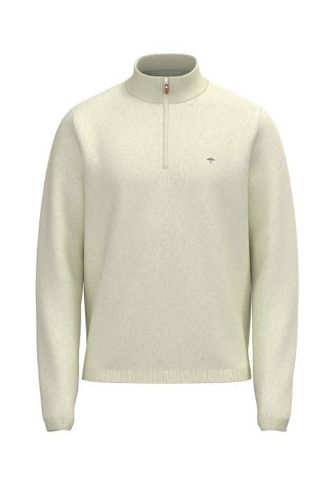 A light beige, long-sleeve pullover jumper with a quarter-zip collar and ribbed cuffs and hem. A small embroidered logo is visible on the left chest. The jumper is displayed on a plain white background.