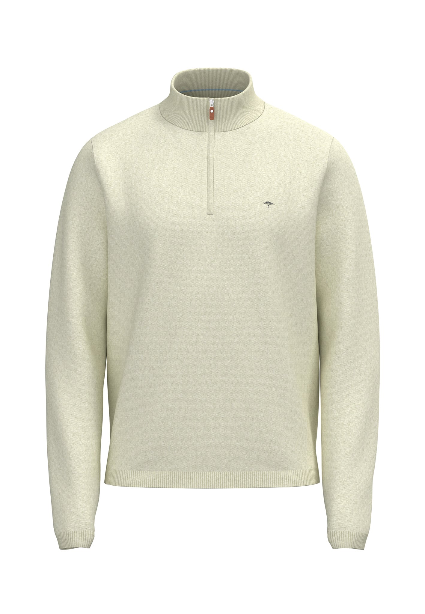 A light beige, long-sleeve pullover jumper with a quarter-zip collar and ribbed cuffs and hem. A small embroidered logo is visible on the left chest. The jumper is displayed on a plain white background.
