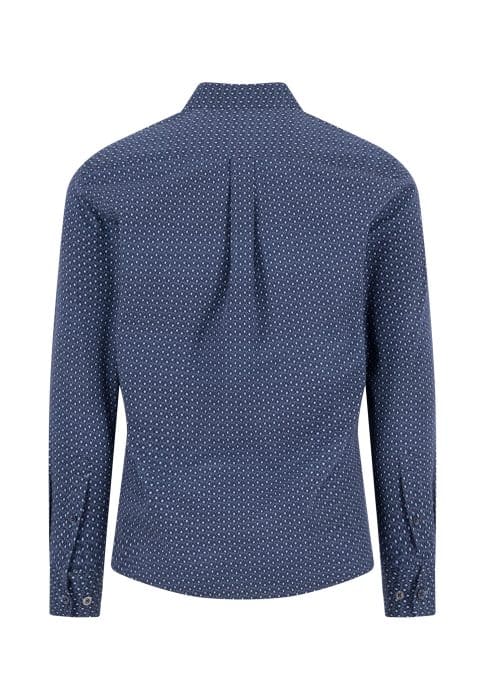 A blue shirt with white spots.