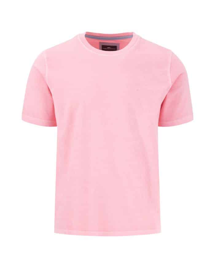 A plain light pink short-sleeve t-shirt with a crew neck, displayed on a white background.