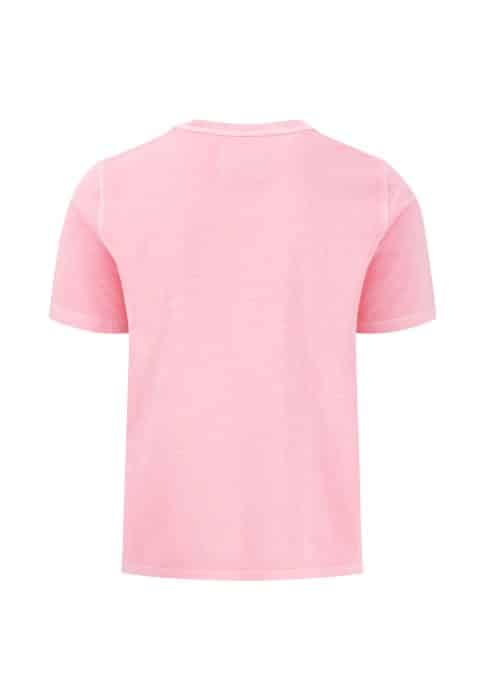 A plain light pink short-sleeved t-shirt shown from the back, with no visible patterns, logos, or designs.