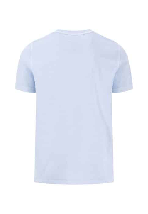 A plain light blue short-sleeve t-shirt shown from the back, displayed against a white background.