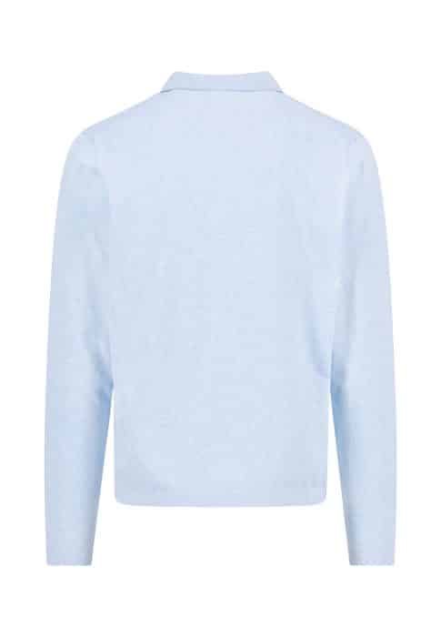 Light blue long-sleeve shirt shown from the back, featuring a simple collar and no visible designs or patterns.