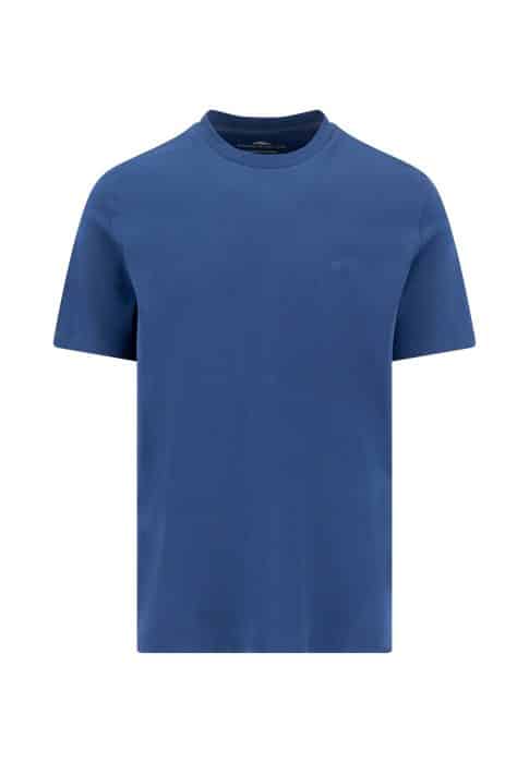 A plain blue short-sleeve crew neck T-shirt displayed on a white background.