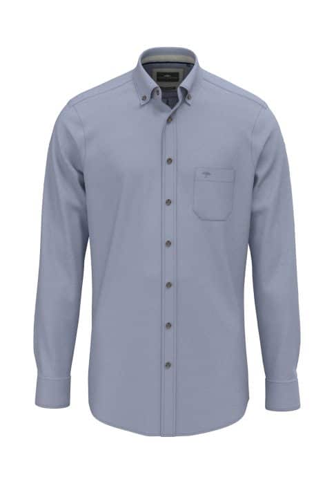 Light grey long-sleeve button-up shirt with a front chest pocket and a small embroidered logo, displayed on a plain white background.