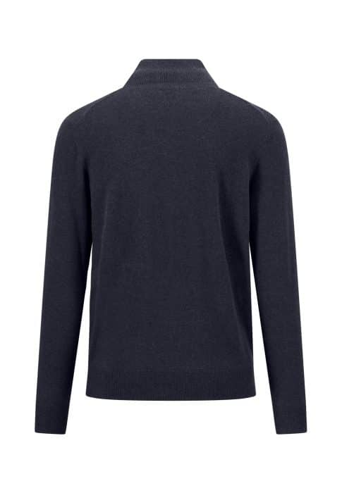 A back view of a long-sleeved, dark navy blue jumper with a crew neckline, ribbed cuffs, and hem, displayed against a plain white background.