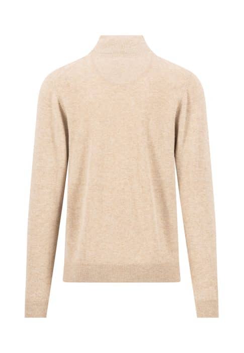 A plain, long-sleeved beige jumper with a mock neck, shown from the back against a white background.