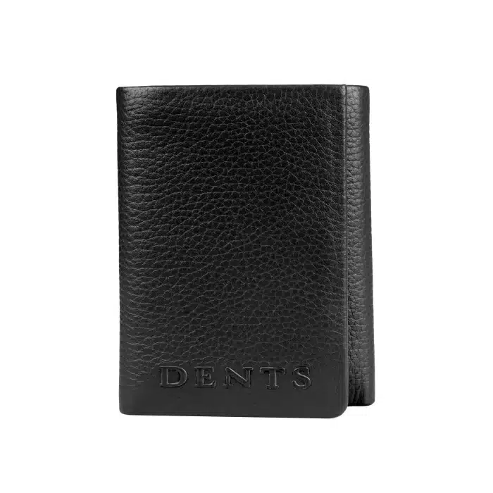 Black textured leather wallet with the word DENTS embossed at the bottom.