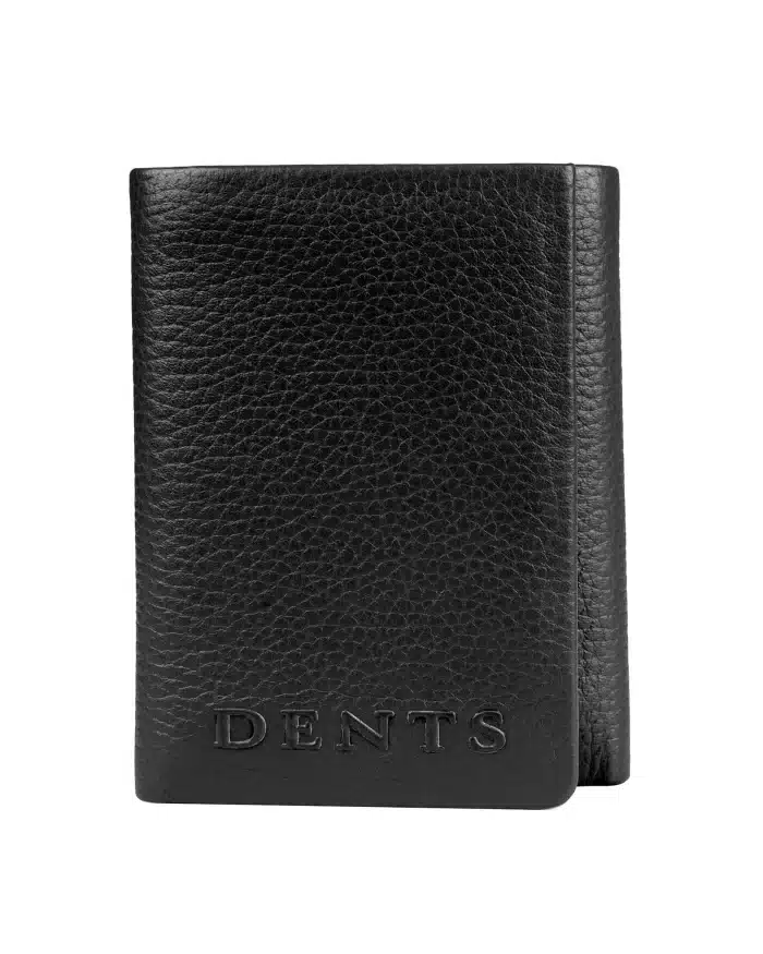 Black textured leather wallet with the word DENTS embossed at the bottom.