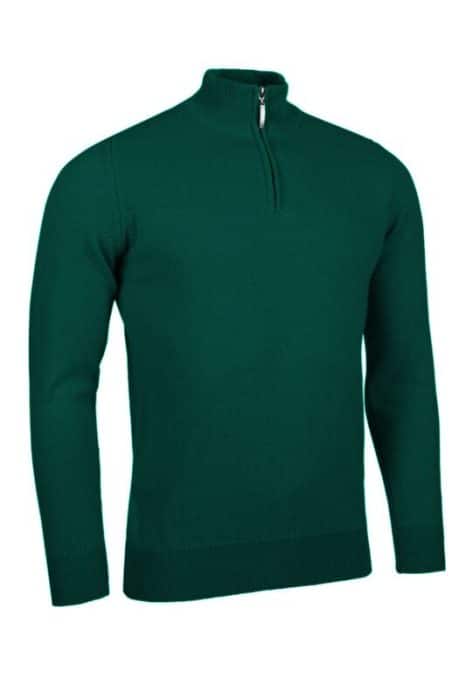 A green long-sleeve jumper with a half-zip front and a high ribbed collar, displayed on a plain white background.