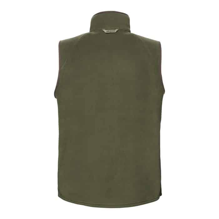 Back view of an olive green Musto fleece gilet.
