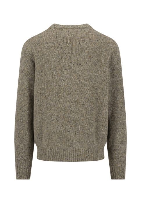 A plain, long-sleeved, heathered grey knitted jumper is shown from the back, displayed on a white background.